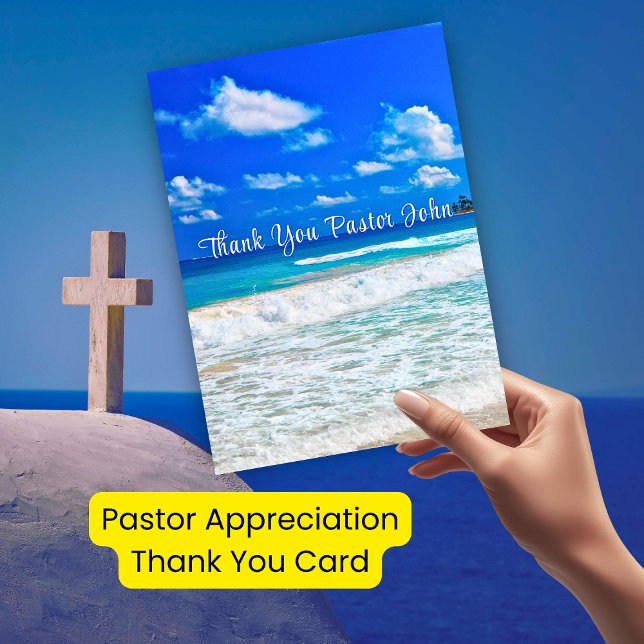 Cartão De Agradecimento Apreciação do Pastor das Ondas Azuis do Oceano (Ocean Blue Waves Pastor Appreciation Thank You Card)