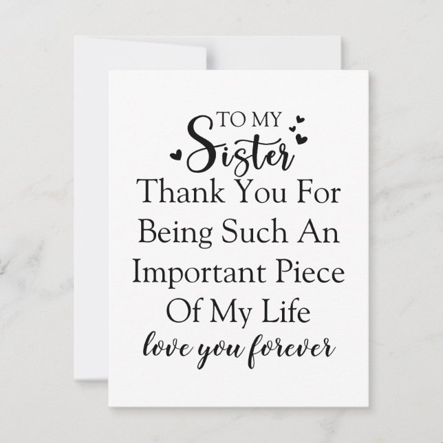 Cartão De Agradecimento Apreciação Irmã Obrigado Por Estar Em Minha Vida (Frente)