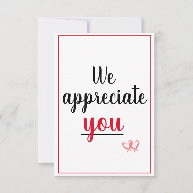Cartão De Agradecimento Apreciamos Os Corações De Gesto (Frente)