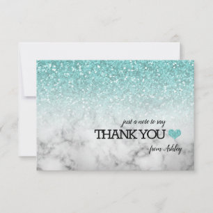 Cartão De Agradecimento Aqua Blue Faux Glitter/Marble Sweet 16
