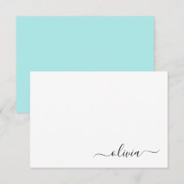 Cartão De Agradecimento Aqua Blue Teal Modern Script Girly Monographic Nam