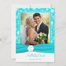 Cartão de Agradecimento Aqua, Branco, Flocos de Ne