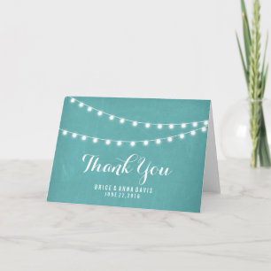 Cartão De Agradecimento Aqua Chalkboard Summer String Light Thank You
