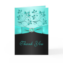 Cartão de agradecimento Aqua e Black Floral II