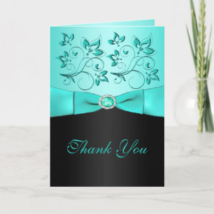 Cartão de agradecimento Aqua e Black Floral II