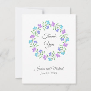 Cartão De Agradecimento Aqua, Periwinkle, Purple Watercolor Wreath Floral