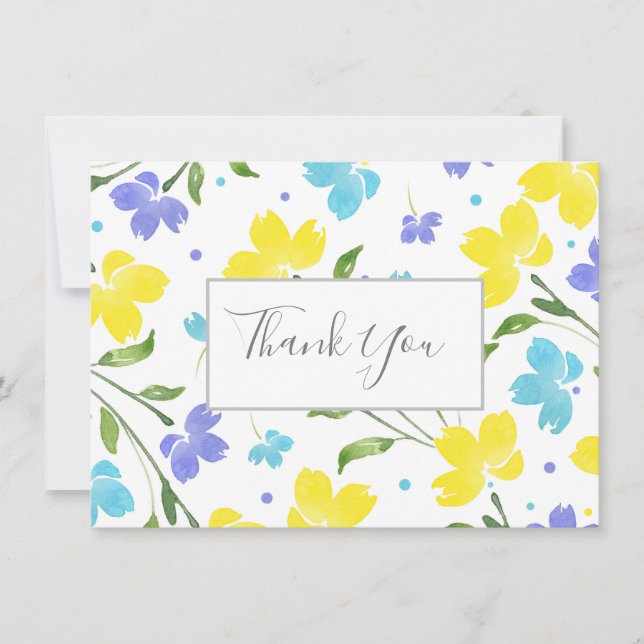 Cartão De Agradecimento Aqua, Periwinkle, Sistemas Florais Amarelos De Aqu (Frente)