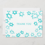 Cartão De Agradecimento Aqua Star do Bar David Bat Mitzvah<br><div class="desc">Cartões de agradecimentos perfeito para mandar depois de um morcego mitzvah, bar mitzvah ou outra celebração judaica! A mão fez a aquarela de arte para você na frente e vazio atrás! TOTALMENTE PERSONALIZÁVEL! Clique em "Personalizar" acima para editar o texto. Clique em "editar usando a ferramenta design" para ajustar as...</div>