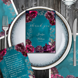 Cartão De Agradecimento Aqua Teal Merlot Jewel Tone Janta Casamento