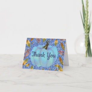 Cartão De Agradecimento Aquarela Abóbora de Outono Brilho Azul