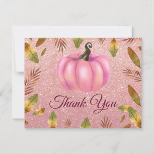 Cartão De Agradecimento Aquarela Abóbora de Outono Rosa Dourado Brilho Ros