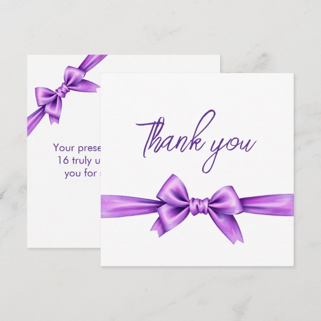 Cartão De Agradecimento Aquarela Arco Roxo Coquette Sweet 16 Aniversário (Frente/Verso)