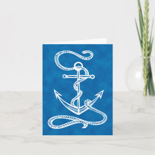Cartão De Agradecimento Aquarela Azul Âncora de Navio Náutico Olá Amor