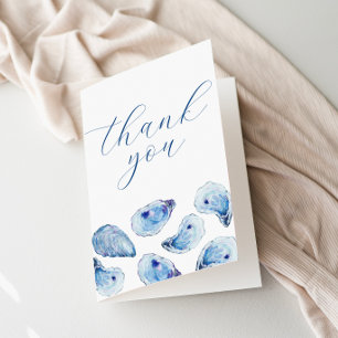 Cartão De Agradecimento Aquarela Azul de Ostra Simples Elegante Dobrada