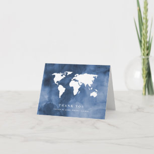 Cartão De Agradecimento Aquarela Azul   Mapa Mundi Obrigado