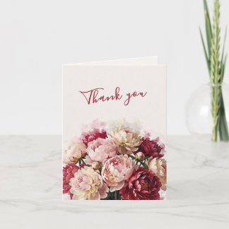 Cartão De Agradecimento Aquarela Blooms | Casamento Romântico de Peônia