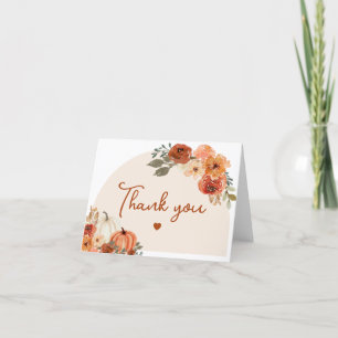Cartão De Agradecimento Aquarela Boho Outono Abóbora Floral de Outono