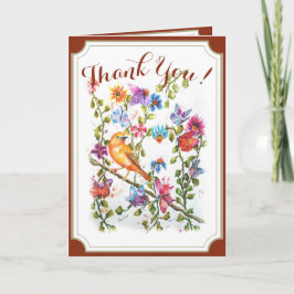 Cartão De Agradecimento Aquarela Caprichosa do Pássaro Amarelo OBRIGADO