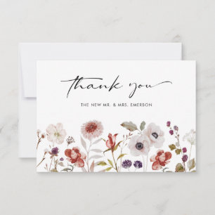 Cartão De Agradecimento Aquarela Casamento Floral Boho