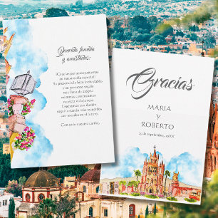 Cartão De Agradecimento Aquarela Casamento Rústico San Miguel de Allende