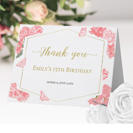 Cartão De Agradecimento Aquarela Cor-de-Água Doce 16 Quinceanera Bat Mitzv