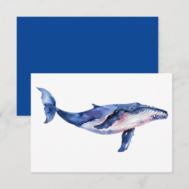 Cartão De Agradecimento Aquarela de baleia (Frente/Verso)