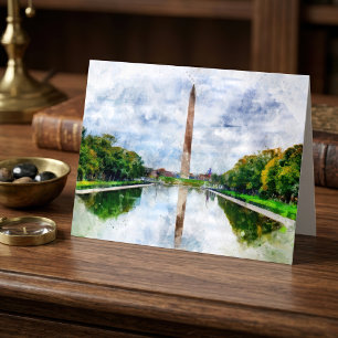 Cartão De Agradecimento Aquarela do Monumento de Washington com reflexo