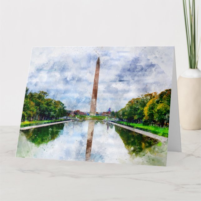 Cartão De Agradecimento Aquarela do Monumento de Washington com reflexo (Frente)