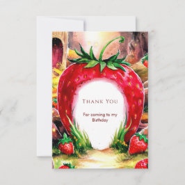 Cartão De Agradecimento Aquarela Doce Morango Suculento Aniversário