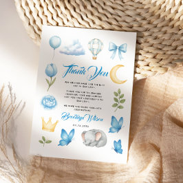 Cartão De Agradecimento Aquarela Elefante Azul | Chá de Bebê do Menino