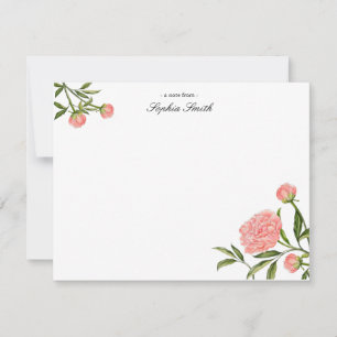 Cartão De Agradecimento Aquarela elegante peônia rosa flor plana
