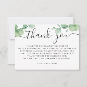 Cartão De Agradecimento Aquarela eucalipto. Casamento de guião legante