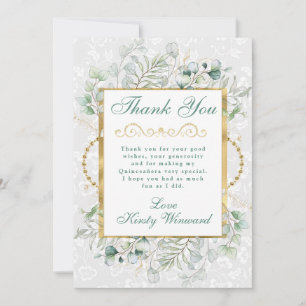 Cartão De Agradecimento Aquarela Eucalipto e Folhagens Quinceanera