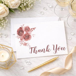 Cartão De Agradecimento Aquarela floral borgonha