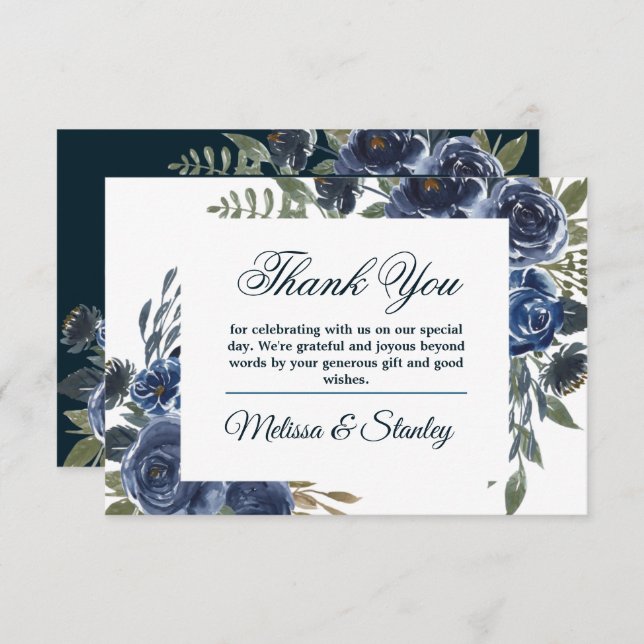 Cartão De Agradecimento Aquarela Floral de Eucalipto Azul Verde Rústico (Frente/Verso)