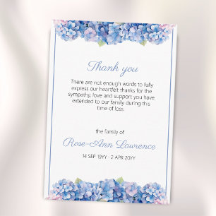 Cartão De Agradecimento Aquarela floral de hortênsia azul funeral