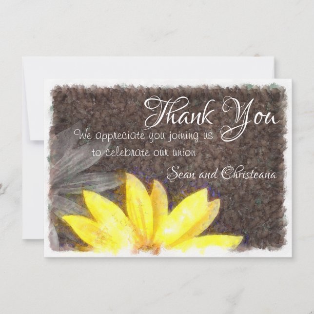 Cartão De Agradecimento Aquarela Floral de Margaridas Simples Amarela e Ci (Frente)