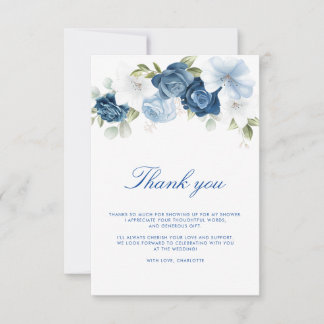 Cartão De Agradecimento Aquarela Floral em Azul Desbotado Script