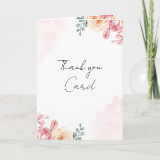 Cartão De Agradecimento Aquarela Floral Feliz Agradecimento| Bege Rosa 5x7
