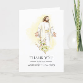 Cartão De Agradecimento Aquarela Floral Jesus Baptism ou Christening