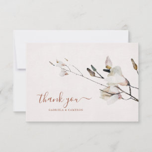 Cartão De Agradecimento Aquarela Floral Magnólia Terracota