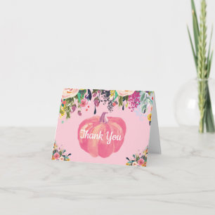 Cartão De Agradecimento Aquarela Floral Outono Rosa Abóbora