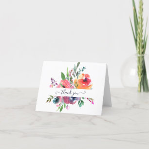 Cartão De Agradecimento Aquarela floral personalizada rosa e laranja t