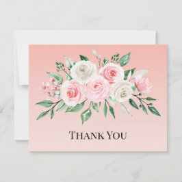 Cartão De Agradecimento Aquarela floral rosa