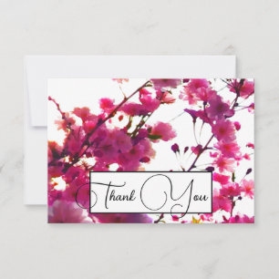 Cartão De Agradecimento Aquarela floral rosa primavera   Árvore em flor   