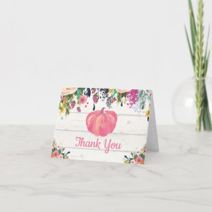 Cartão De Agradecimento Aquarela Floral Rústico Outono Abóbora