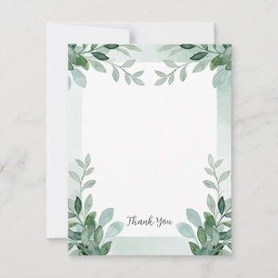 Cartão De Agradecimento Aquarela floral verde e branca 