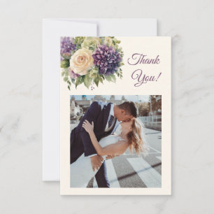 Cartão De Agradecimento Aquarela Flores Roxas-Casamento-