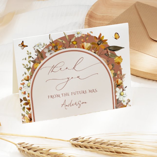 Cartão De Agradecimento Aquarela Flores Selvagens Boho Chá de panela (Criador carregado)