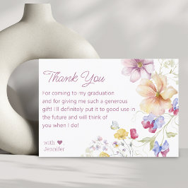 Cartão De Agradecimento aquarela flores silvestres graduação rosa script